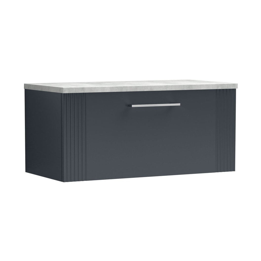 Nuie Deco 800mm Wall Hung Single Drawer Vanity & Laminate Top Contemporary Soft Black MFC Painted Gloss 381x805x390mm - DPF1496LBG - JJ Building Materials