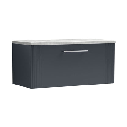 Nuie Deco 800mm Wall Hung Single Drawer Vanity & Laminate Top Contemporary Soft Black MFC Painted Gloss 381x805x390mm - DPF1496LBG - JJ Building Materials