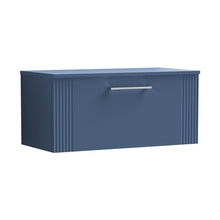 Nuie Deco 800mm Wall Hung Single Drawer Vanity & Worktop Contemporary Satin Blue MFC Painted Gloss 377x810x390mm - JJ Building Materials