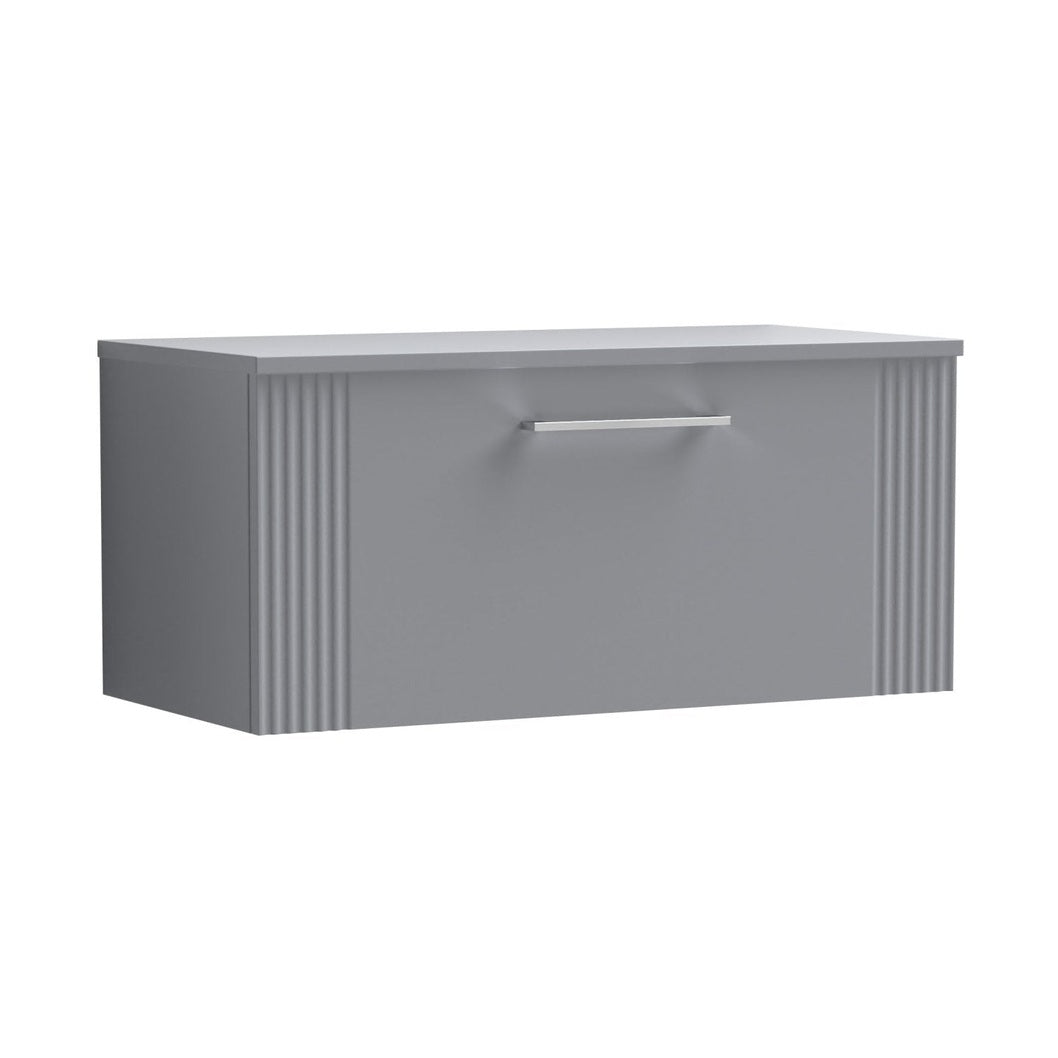 Nuie Deco 800mm Wall Hung Single Drawer Vanity & Worktop Contemporary Satin Grey MFC Painted Gloss 377x810x390mm - JJ Building Materials