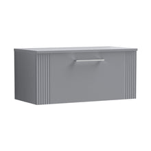 Nuie Deco 800mm Wall Hung Single Drawer Vanity & Worktop Contemporary Satin Grey MFC Painted Gloss 377x810x390mm - JJ Building Materials