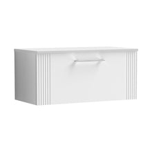 Nuie Deco 800mm Wall Hung Single Drawer Vanity & Worktop Contemporary Satin White MFC Painted Gloss 377x810x390mm - JJ Building Materials