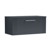 Nuie Deco 800mm Wall Hung Single Drawer Vanity & Worktop Contemporary Soft Black MFC Painted Gloss 377x810x390mm - JJ Building Materials