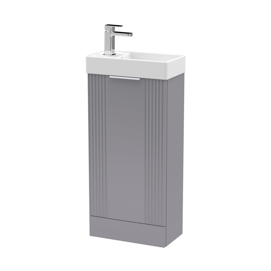 Nuie Deco Compact 400mm Floor Standing Cabinet & Basin Contemporary Satin Grey MFC Painted Matt 781x400x222mm - JJ Building Materials