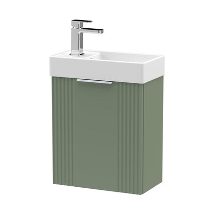 Nuie Deco Compact 400mm Wall Hung Cabinet & Basin Contemporary Satin Green MFC Painted Matt 438x400x222mm - JJ Building Materials