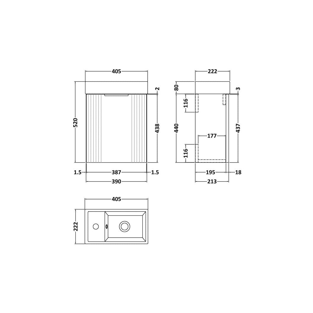 Nuie Deco Compact 400mm Wall Hung Cabinet & Basin Contemporary Satin Green MFC Painted Matt 438x400x222mm - JJ Building Materials