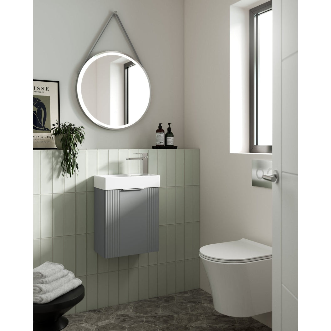 Nuie Deco Compact 400mm Wall Hung Cabinet & Basin Contemporary Satin Grey MFC Painted Matt 438x400x222mm - JJ Building Materials