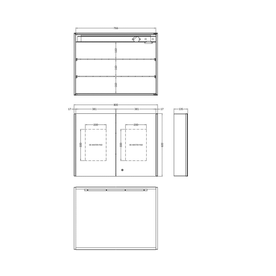 Nuie Double Door Mirror Cabinets 800mm Mirror Cabinet Contemporary Silver Aluminium 600x800x140mm - JJ Building Materials