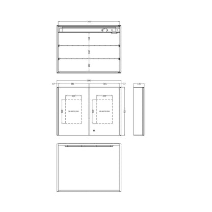 Nuie Double Door Mirror Cabinets 800mm Mirror Cabinet Contemporary Silver Aluminium 600x800x140mm - JJ Building Materials