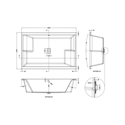 Nuie Double Ended Inset Spa Bath Contemporary Gloss White Acrylic - JJ Building Materials