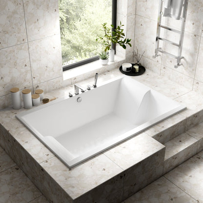 Nuie Double Ended Inset Spa Bath Contemporary Gloss White Acrylic - JJ Building Materials