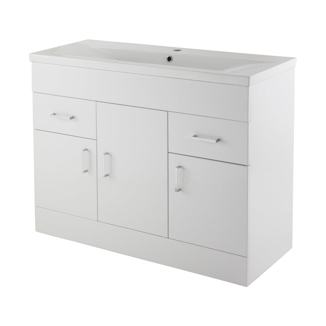 Nuie Eden 1000mm Floor Standing Cabinet & Minimalist Basin Contemporary Gloss White MFC Painted Gloss 818x1005x400mm - JJ Building Materials
