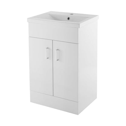 Nuie Eden 500mm Floor Standing Cabinet & Mid-edge Basin Contemporary Gloss White MFC Painted Gloss 818x505x400mm - JJ Building Materials