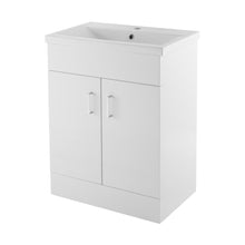 Nuie Eden 600mm Floor Standing Cabinet & Mid-edge Basin Contemporary Gloss White MFC Painted Gloss 818x605x400mm - JJ Building Materials