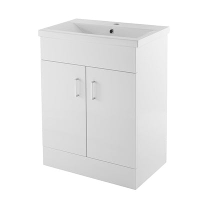 Nuie Eden 600mm Floor Standing Cabinet & Mid-edge Basin Contemporary Gloss White MFC Painted Gloss 818x605x400mm - JJ Building Materials