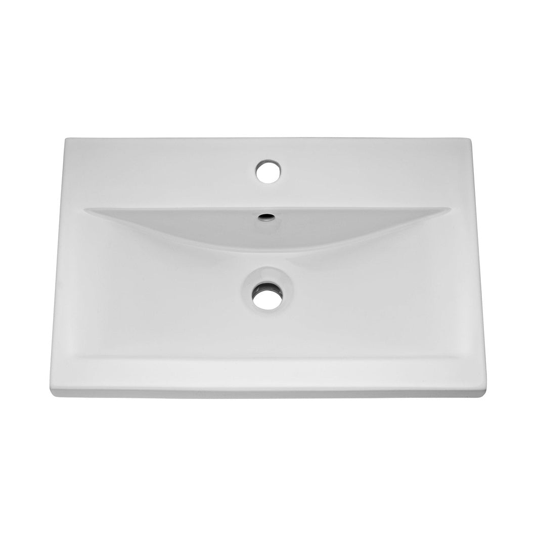Nuie Eden 600mm Floor Standing Cabinet & Mid-edge Basin Contemporary Gloss White MFC Painted Gloss 818x605x400mm - JJ Building Materials