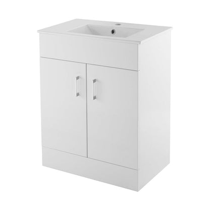 Nuie Eden 600mm Floor Standing Cabinet & Minimalist Basin Contemporary Gloss White MFC Painted Gloss 840x610x390mm - JJ Building Materials