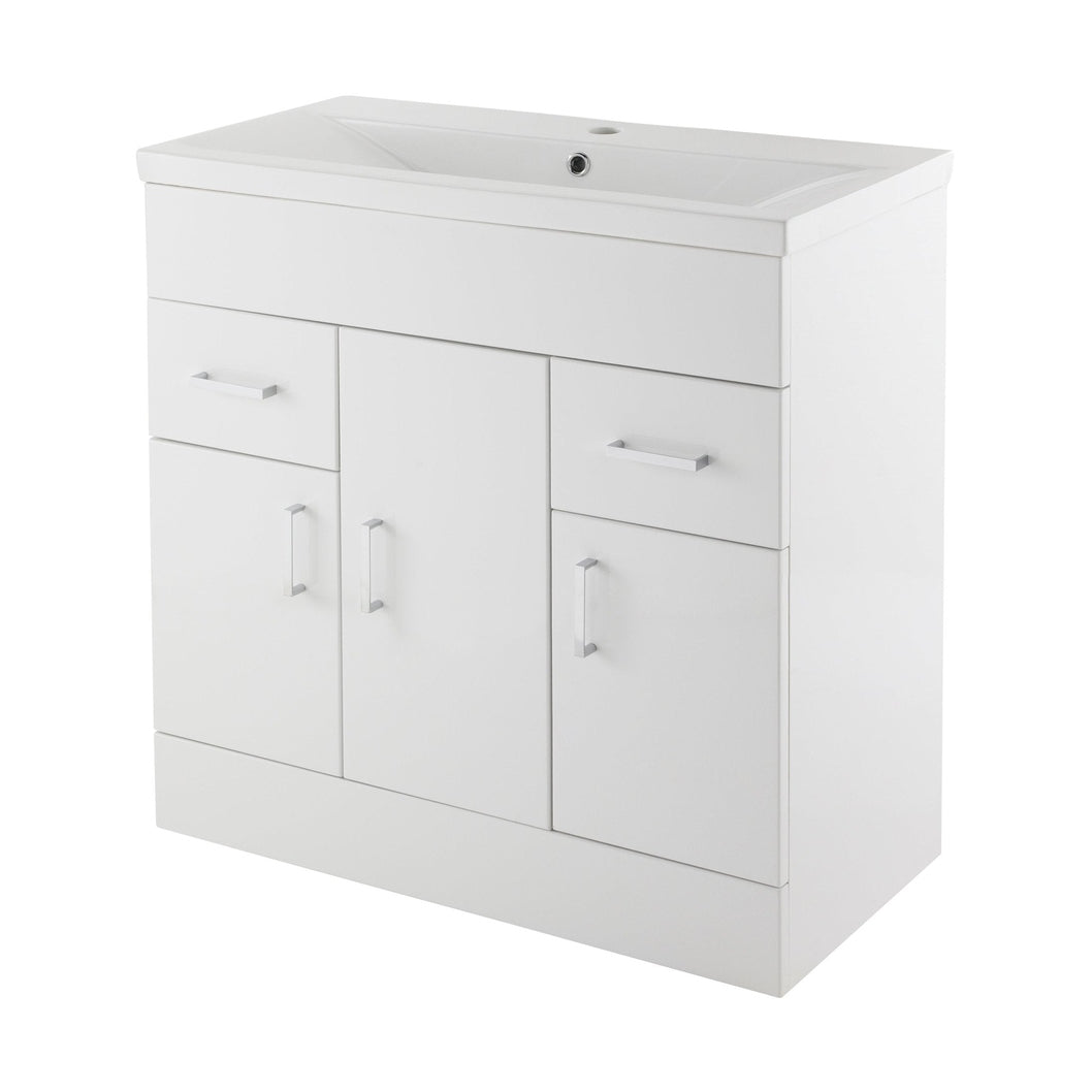 Nuie Eden 800mm Floor Standing Cabinet & Mid-edge Basin Contemporary Gloss White MFC Painted Gloss 818x805x400mm - JJ Building Materials