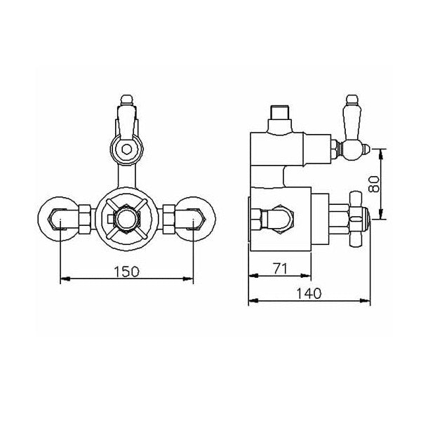 Nuie Edwardian Twin Thermostatic Shower Valve & Rigid Riser Traditional Chrome Brass 140x150x140mm - JJ Building Materials