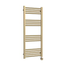 Nuie Electric Bar Towel Rails Round Straight Towel Radiator 1200x500 Contemporary Brushed Brass Steel 1200x500x30mm - JJ Building Materials