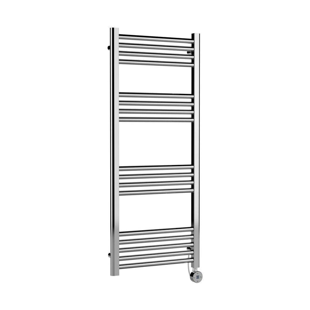 Nuie Electric Bar Towel Rails Round Straight Towel Radiator 1200x500 Contemporary Chrome Steel 1200x500x30mm - JJ Building Materials