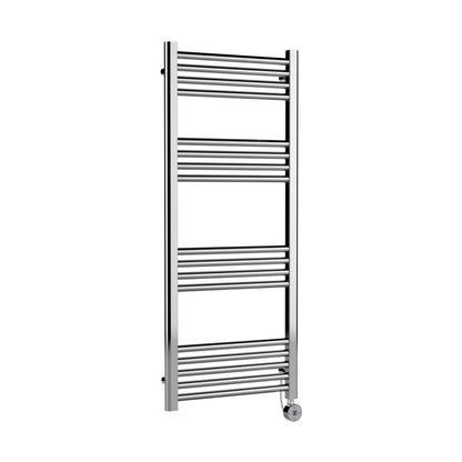 Nuie Electric Bar Towel Rails Round Straight Towel Radiator 1200x500 Contemporary Chrome Steel 1200x500x30mm - JJ Building Materials