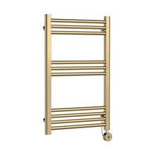 Nuie Electric Bar Towel Rails Round Straight Towel Radiator 800x500 Contemporary Brushed Brass Steel 800x500x30mm - JJ Building Materials