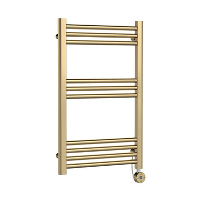 Nuie Electric Bar Towel Rails Round Straight Towel Radiator 800x500 Contemporary Brushed Brass Steel 800x500x30mm - JJ Building Materials