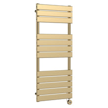 Nuie Electric Flat Panel Towel Rails Square Flat Towel Radiator 1213x500 Contemporary Brushed Brass Steel 1213x500x30mm - JJ Building Materials