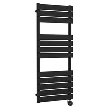 Nuie Electric Flat Panel Towel Rails Square Flat Towel Radiator 1213x500 Contemporary Matt Black Steel 1213x500x30mm - JJ Building Materials