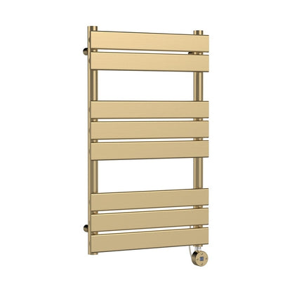 Nuie Electric Flat Panel Towel Rails Square Flat Towel Radiator 840x500 Contemporary Brushed Brass Steel 840x500x30mm - JJ Building Materials
