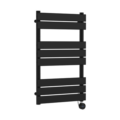 Nuie Electric Flat Panel Towel Rails Square Flat Towel Radiator 840x500 Contemporary Matt Black Steel 840x500x30mm - JJ Building Materials