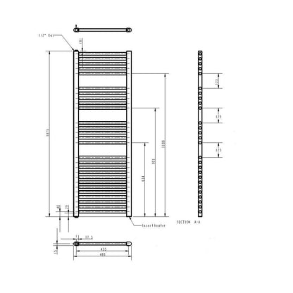 Nuie Electric Towel Rail Contemporary Anthracite Steel 1375x480x30mm - JJ Building Materials