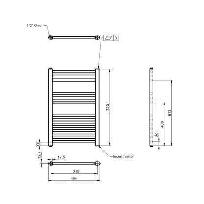 Nuie Electric Towel Rail Contemporary Anthracite Steel 720x400x30mm - JJ Building Materials