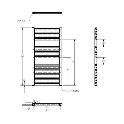 Nuie Electric Towel Rail Contemporary Anthracite Steel 920x480x30mm - JJ Building Materials