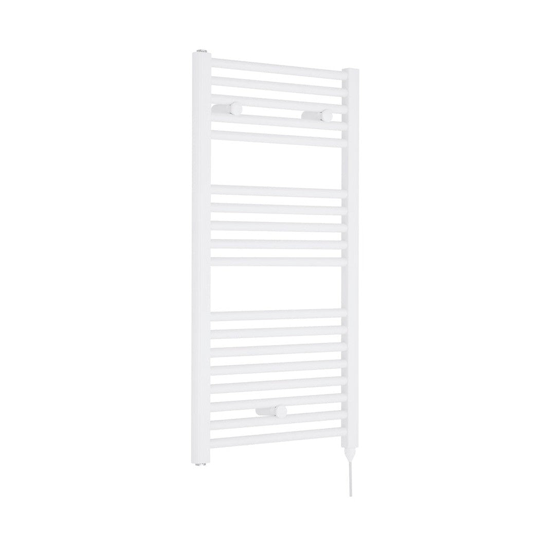 Nuie Electric Towel Rail Contemporary White Steel 920x480x30mm - JJ Building Materials