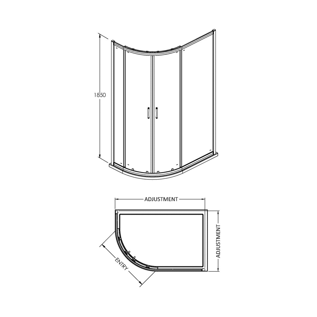 Nuie Ella 1850 X 1000 X 800mm Offset Quad Enclosure Contemporary Chrome Aluminium 1850x980x780mm - JJ Building Materials