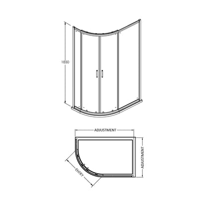 Nuie Ella 1850 X 1000 X 800mm Offset Quad Enclosure Contemporary Chrome Aluminium 1850x980x780mm - JJ Building Materials
