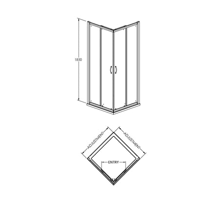 Nuie Ella 1850 X 760mm Corner Entry Shower Enclosure Contemporary Chrome Aluminium 1850x745x44mm - JJ Building Materials