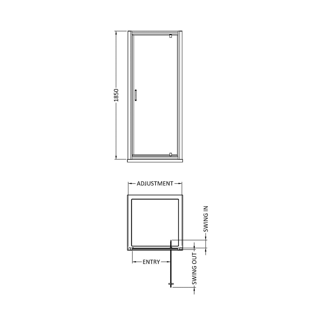 Nuie Ella 1850 X 760mm Pivot Shower Door Contemporary Chrome Aluminium 1850x750x44mm - JJ Building Materials