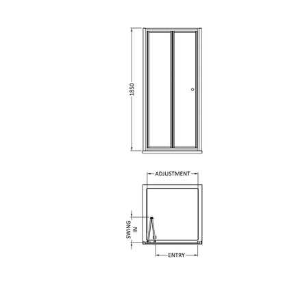 Nuie Ella 1850 X 800mm Bi-folding Shower Door Contemporary Chrome Aluminium 1850x790x44mm - JJ Building Materials