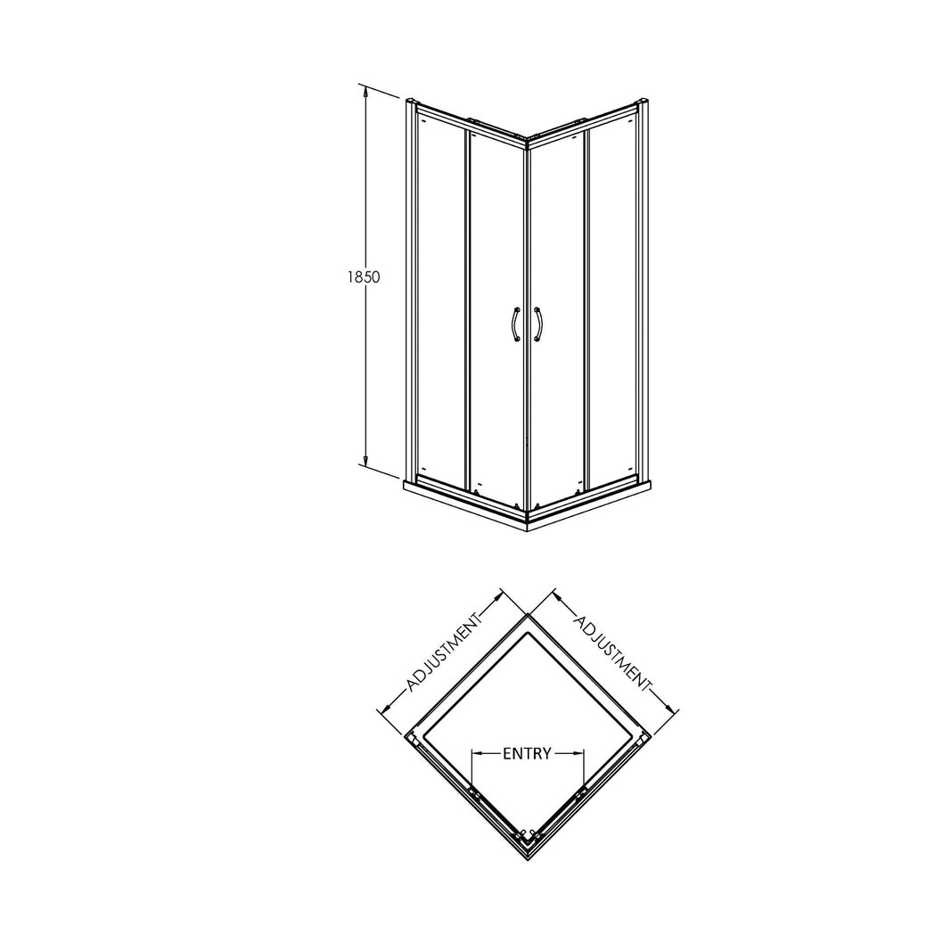 Nuie Ella 1850 X 800mm Corner Entry Shower Enclosure Contemporary Chrome Aluminium 1850x785x44mm - JJ Building Materials