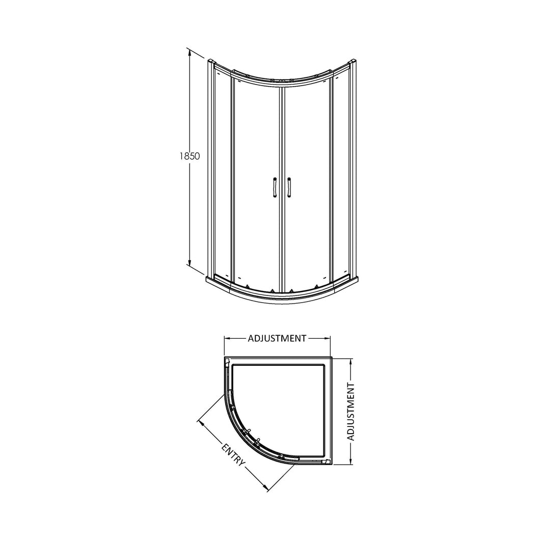 Nuie Ella 1850 X 800mm Quadrant Shower Enclosure Contemporary Chrome Aluminium 1850x780x780mm - JJ Building Materials