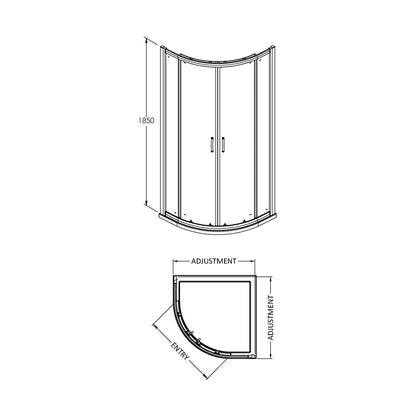 Nuie Ella 1850 X 900mm Quadrant Shower Enclosure Contemporary Chrome Aluminium 1850x880x880mm - JJ Building Materials