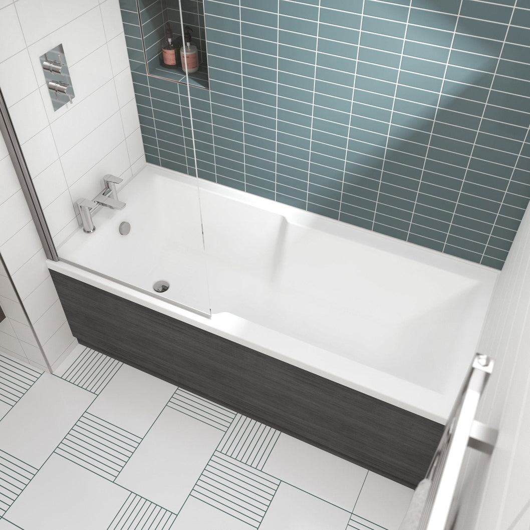 Nuie Eternalite Square Straight Shower Bath 1700 X 750mm Contemporary White Acrylic Eternalite - JJ Building Materials