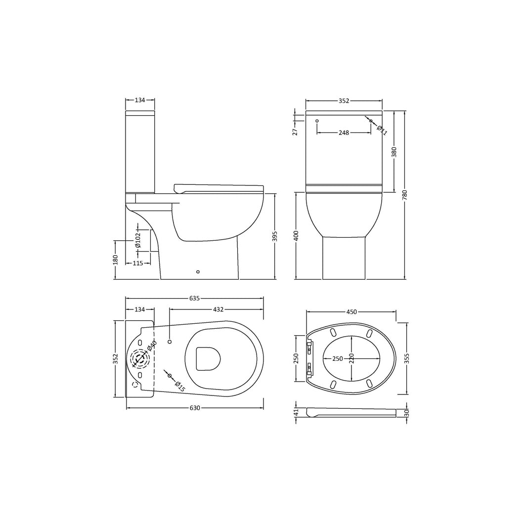 Nuie Fay Rimless Pan Cistern & Seat Pack Contemporary White Vitreous China 780x352x635mm - JJ Building Materials