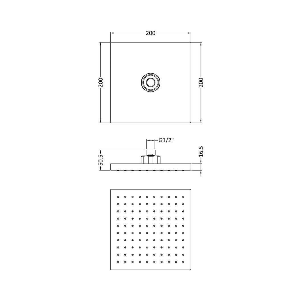 Nuie Fixed Head Contemporary Chrome Brass ABS 60x200x200mm - JJ Building Materials