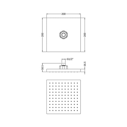 Nuie Fixed Head Contemporary Chrome Brass ABS 60x200x200mm - JJ Building Materials