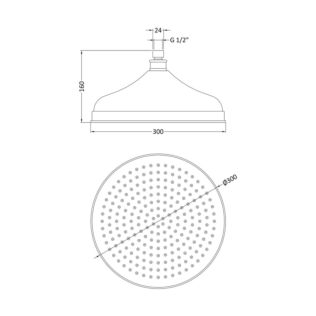 Nuie Fixed Heads Fixed Head Contemporary Chrome Brass 145x300x300mm - JJ Building Materials