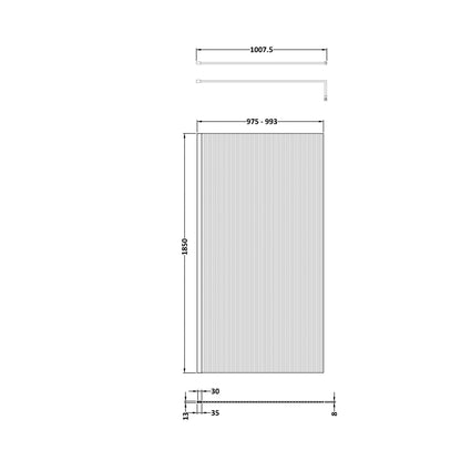 Nuie Fluted Wetroom Screen - 1850x1000mm - Brushed Pewter Contemporary Aluminium 1850x800x13mm - JJ Building Materials